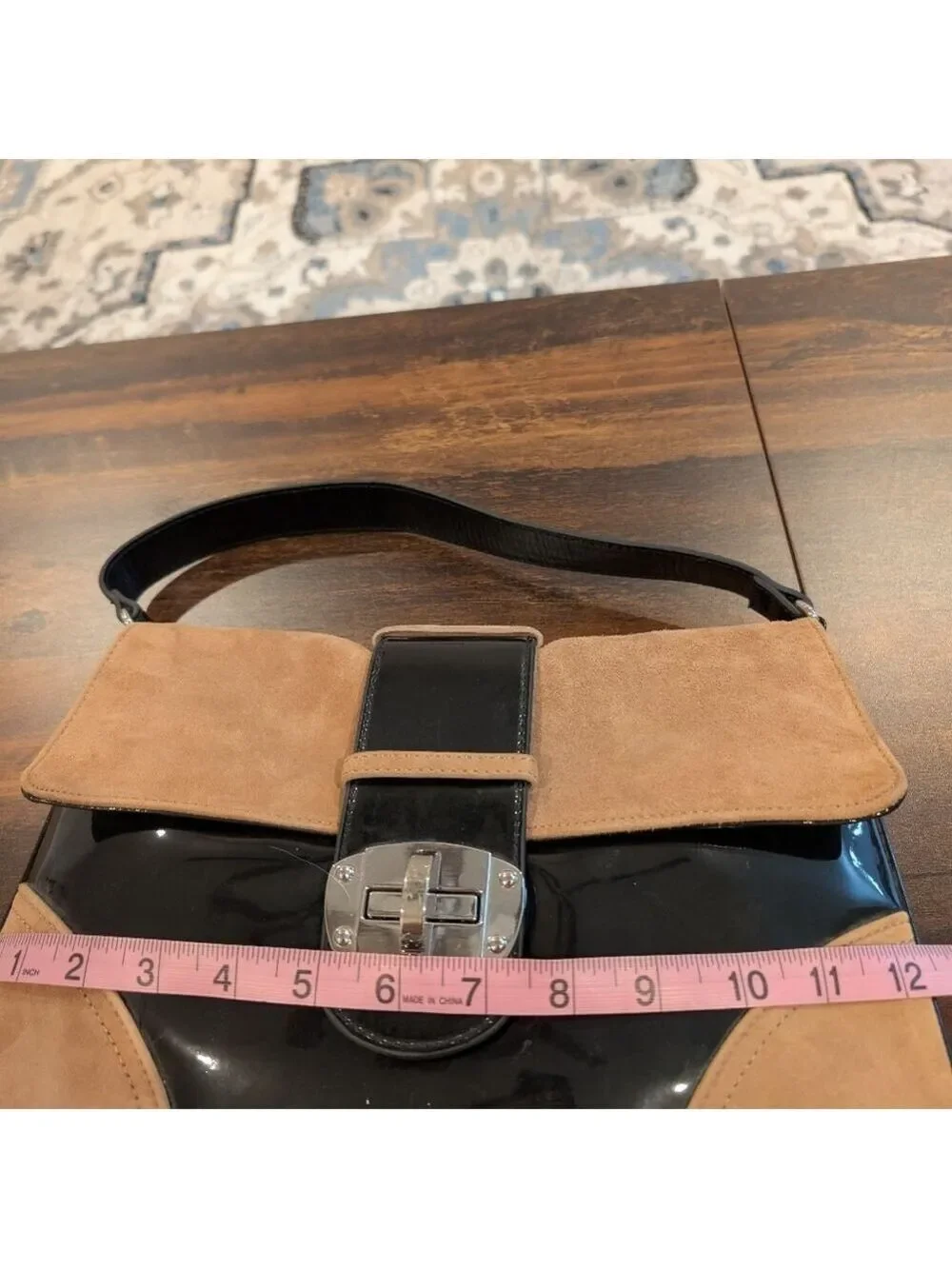 White House Black Market Tan and Black Suede Shoulder Bag Satchel.